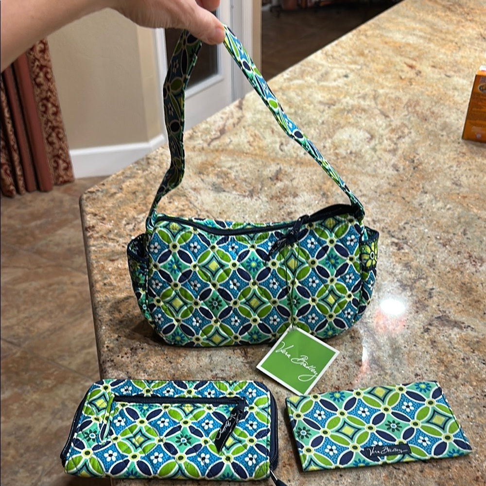 Vera Bradley Blue and Green Geometric Shoulder Bag Set